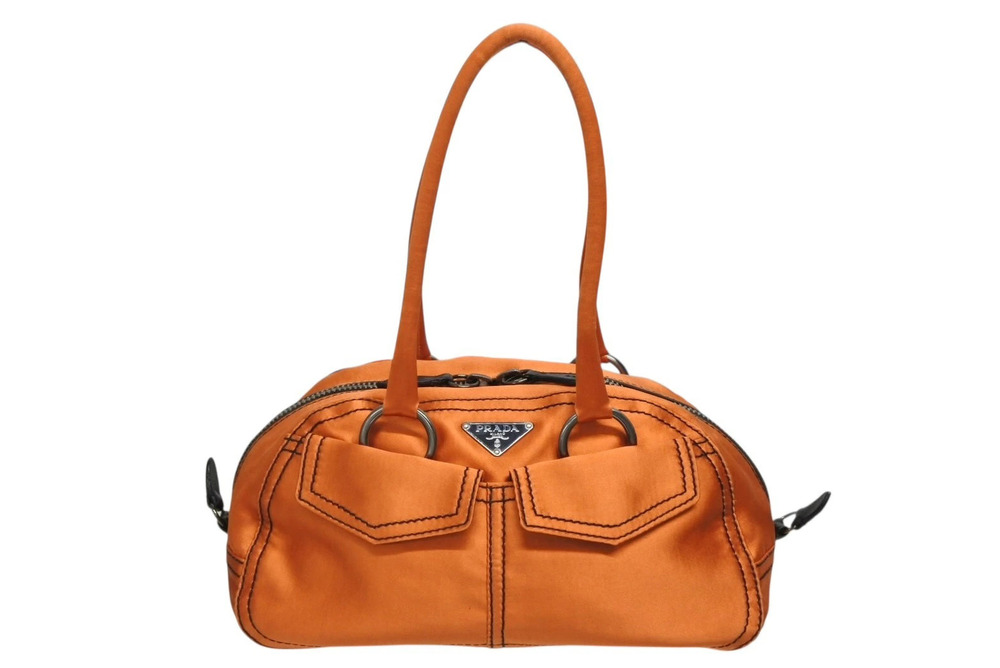 Prada Handbag triangle satin leather orange